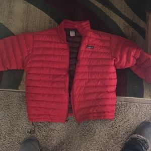 Red Patagonia down jacket